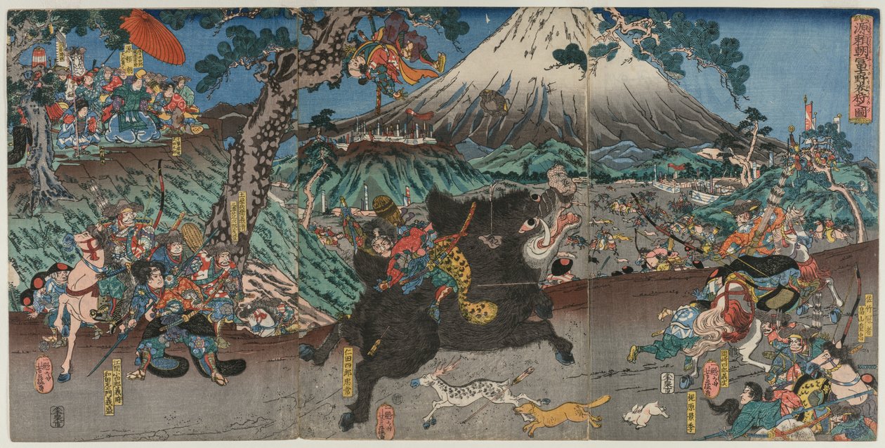 Billede af Minamoto no Yoritomos jagt på skråningerne af Mount Fuji, midten af 1840