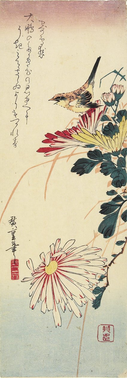 (Chrysanthemums and a Shrike), 1830-1858 af Utagawa Hiroshige