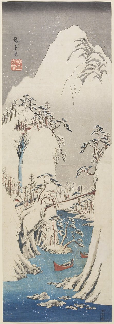 (Kiso Gorge in Snow), ca. 1840-1842 af Utagawa Hiroshige