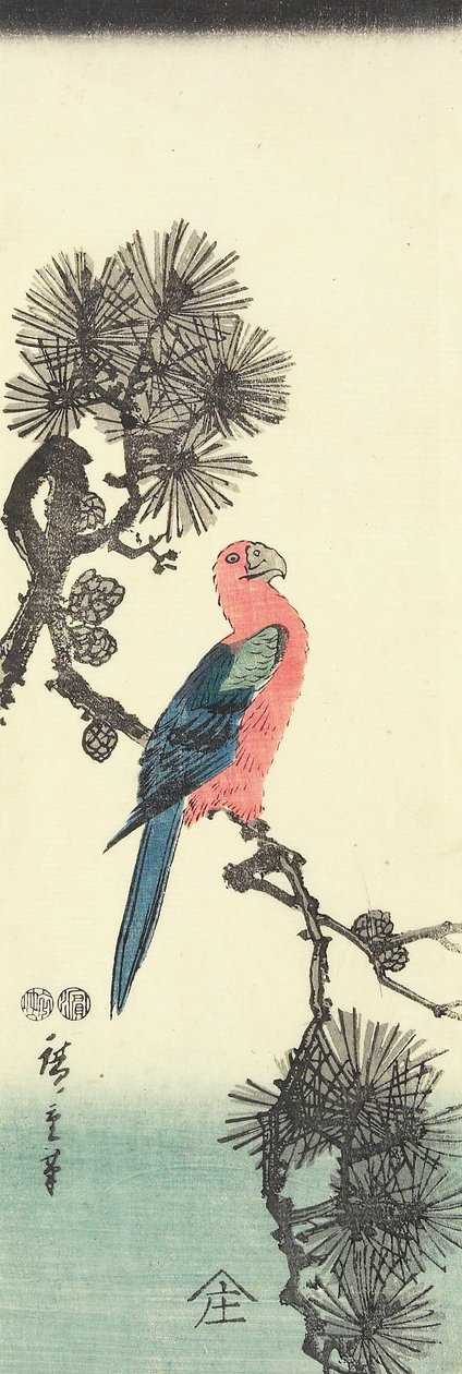 (Papegøje på fyrretræ), 1847-1852 af Utagawa Hiroshige