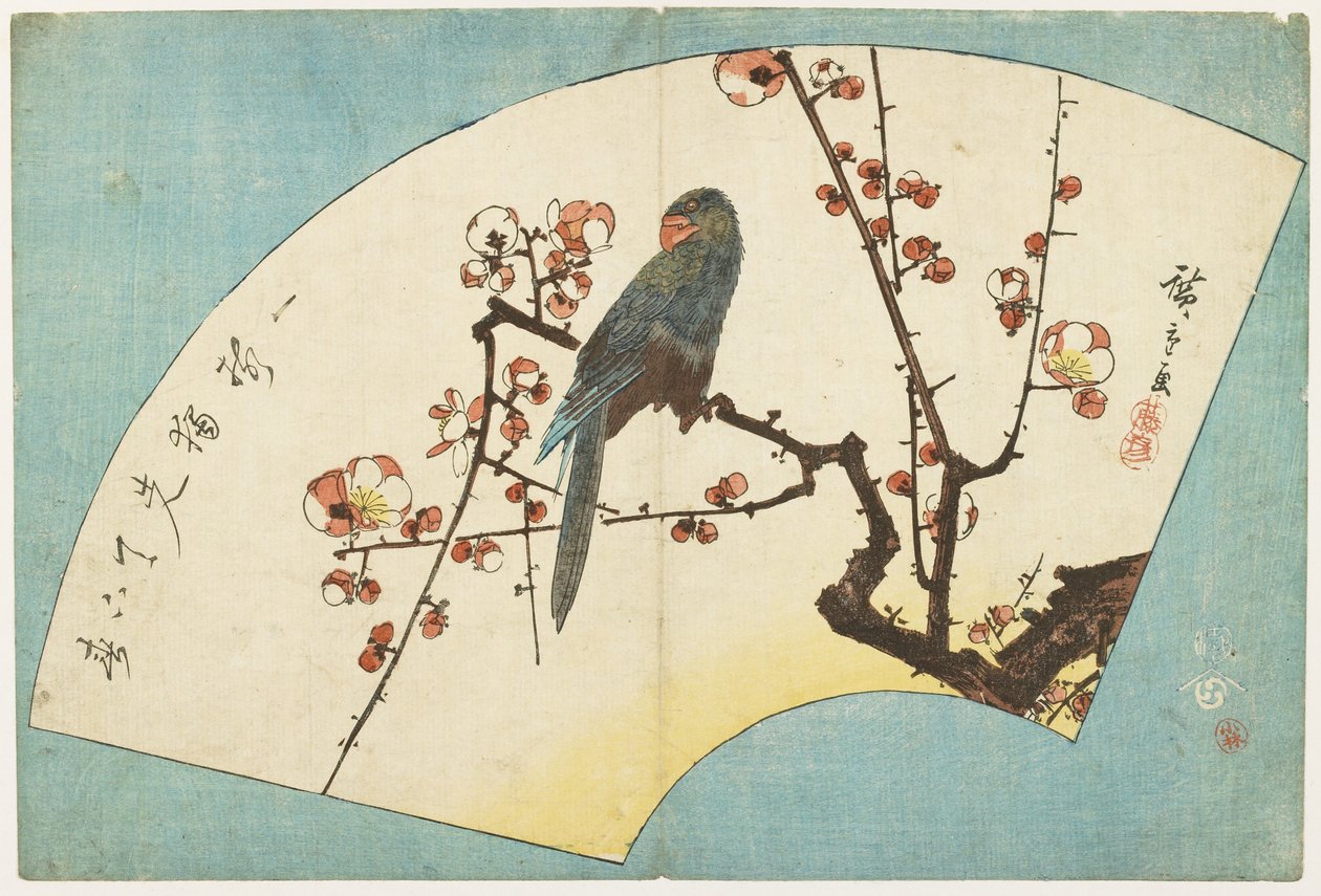 (Papegøje på en blomstrende blomme), midten af det 19. århundrede af Utagawa Hiroshige