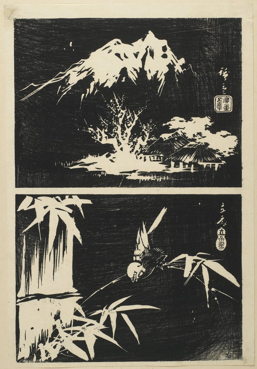 (To billeder af litografi), midten af det 19. århundrede af Utagawa Hiroshige
