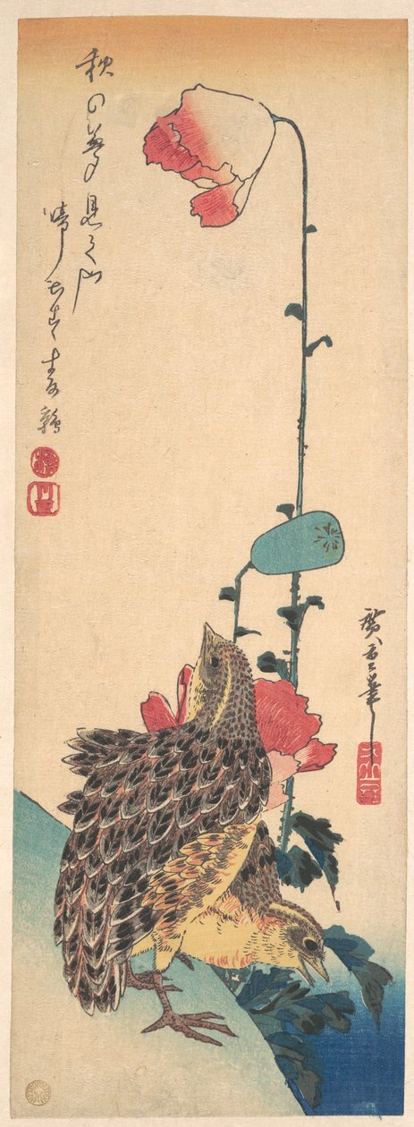 Et par vagtler og valmuer af Utagawa Hiroshige