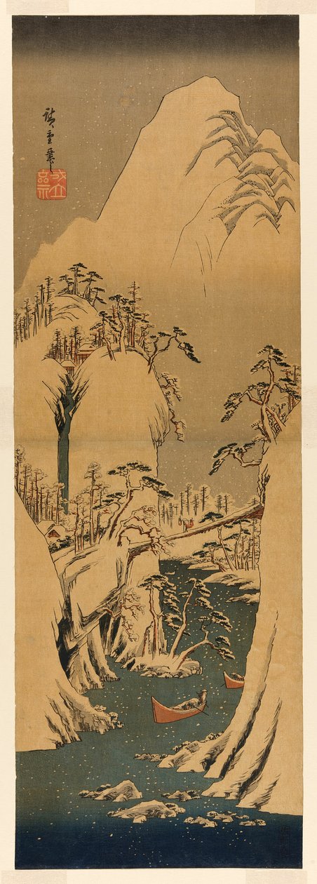 En sneklædt slugt ved Fuji-floden af Utagawa Hiroshige