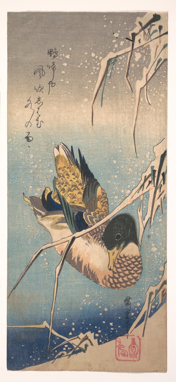 En vildand ved en snedækket bred af Utagawa Hiroshige