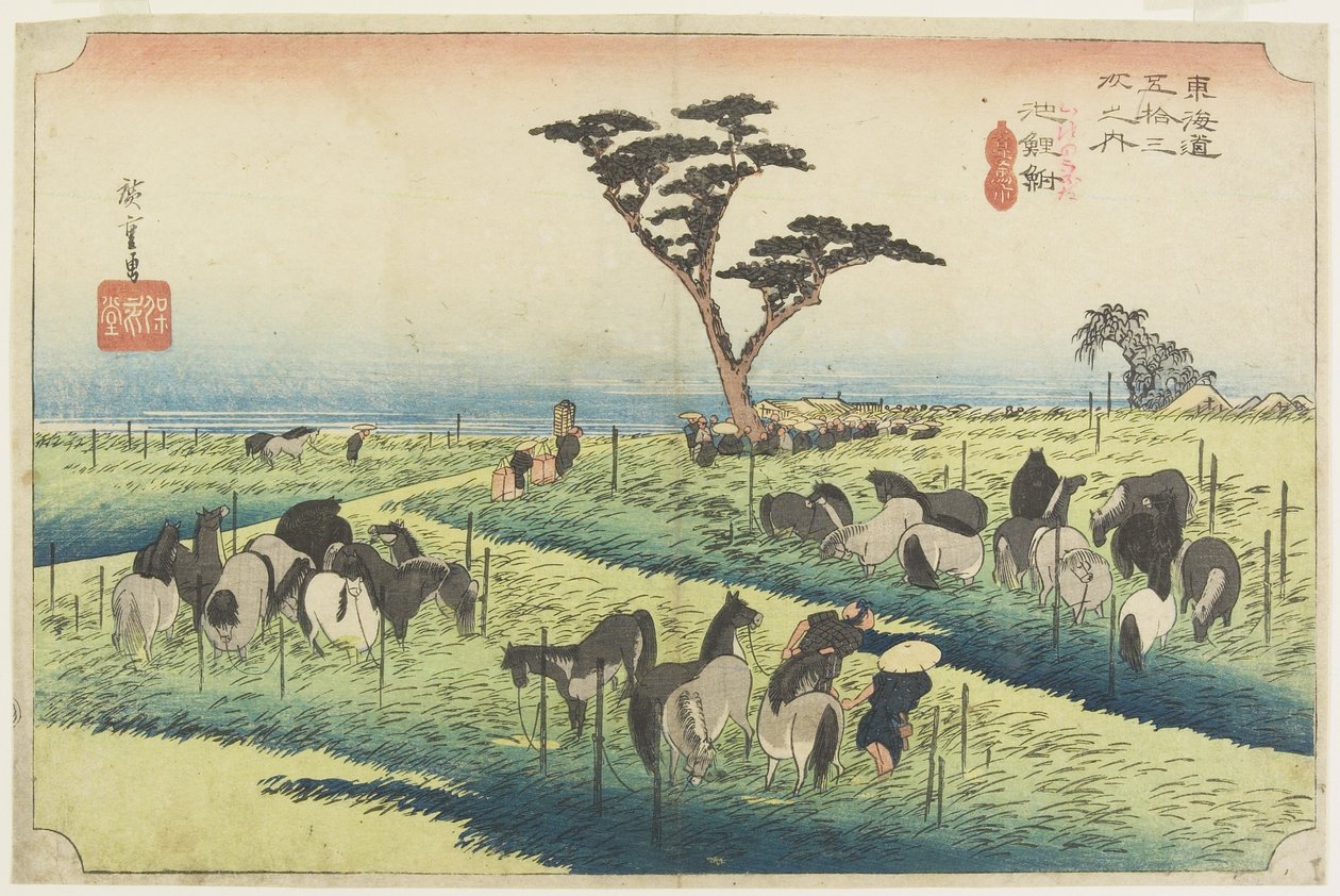April Horse Fair, Chiryu_, ca. 1833 af Utagawa Hiroshige