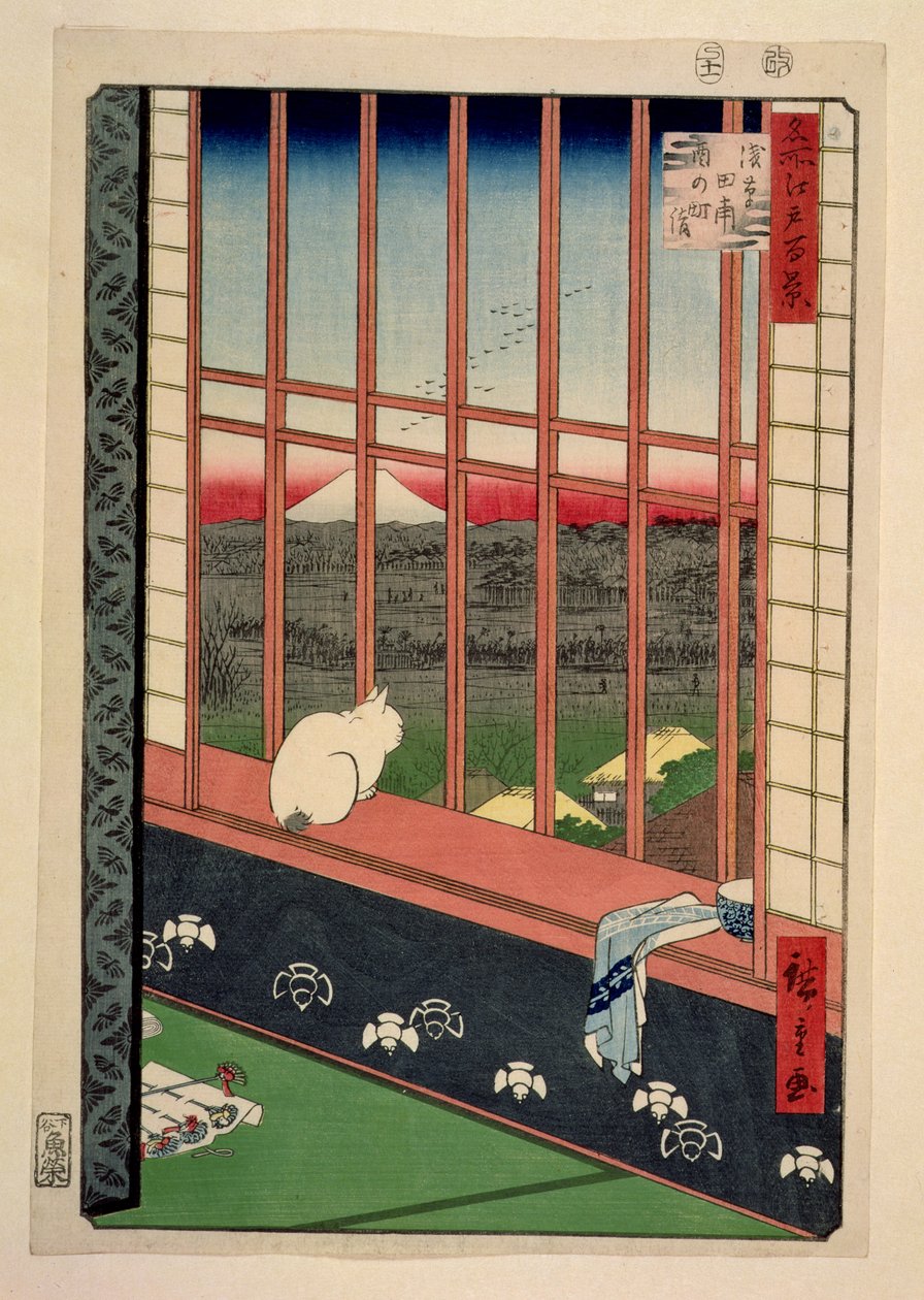 Asakusa rismarker under hanens festival, ca. 1857 (farvet træbloktryk) af Utagawa Hiroshige