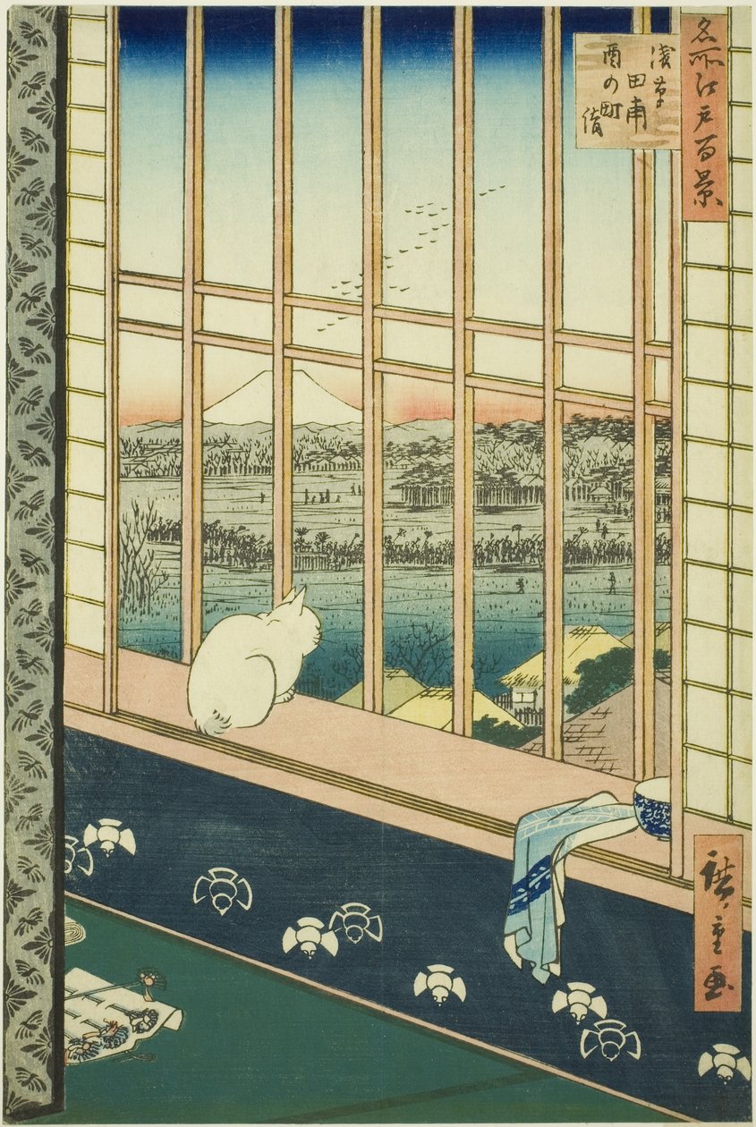 Asakusa lycee Fie lds plan d by feschival (Asakusa rismarksfangstby ​​er også opført), fra serien "Ridge d re d fa net udsigt til Edo (berømt sted 100 udsigt over Edo)" af Utagawa Hiroshige