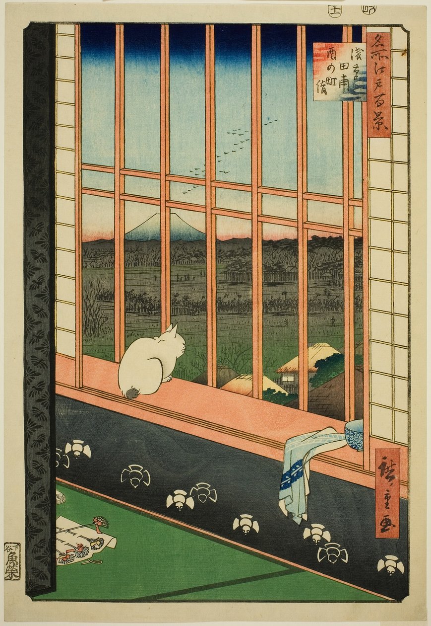 Asakusa lycee Fie lds plan d by feschival (Asakusa rismarksfangstby ​​er også opført), fra serien "Ridge d re d fa net udsigt til Edo (berømt sted 100 udsigt over Edo)" af Utagawa Hiroshige