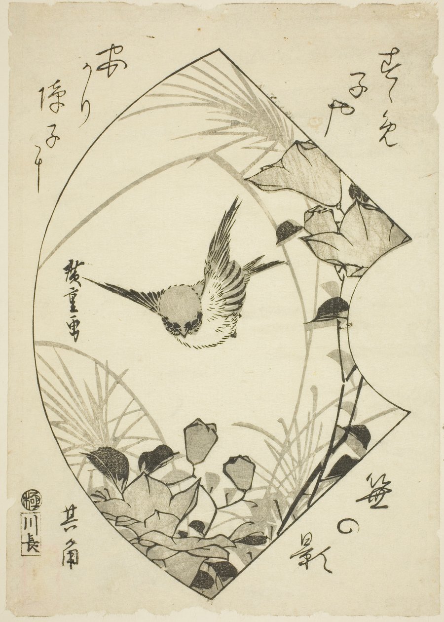 Efterårsblomst og Spurv af Utagawa Hiroshige