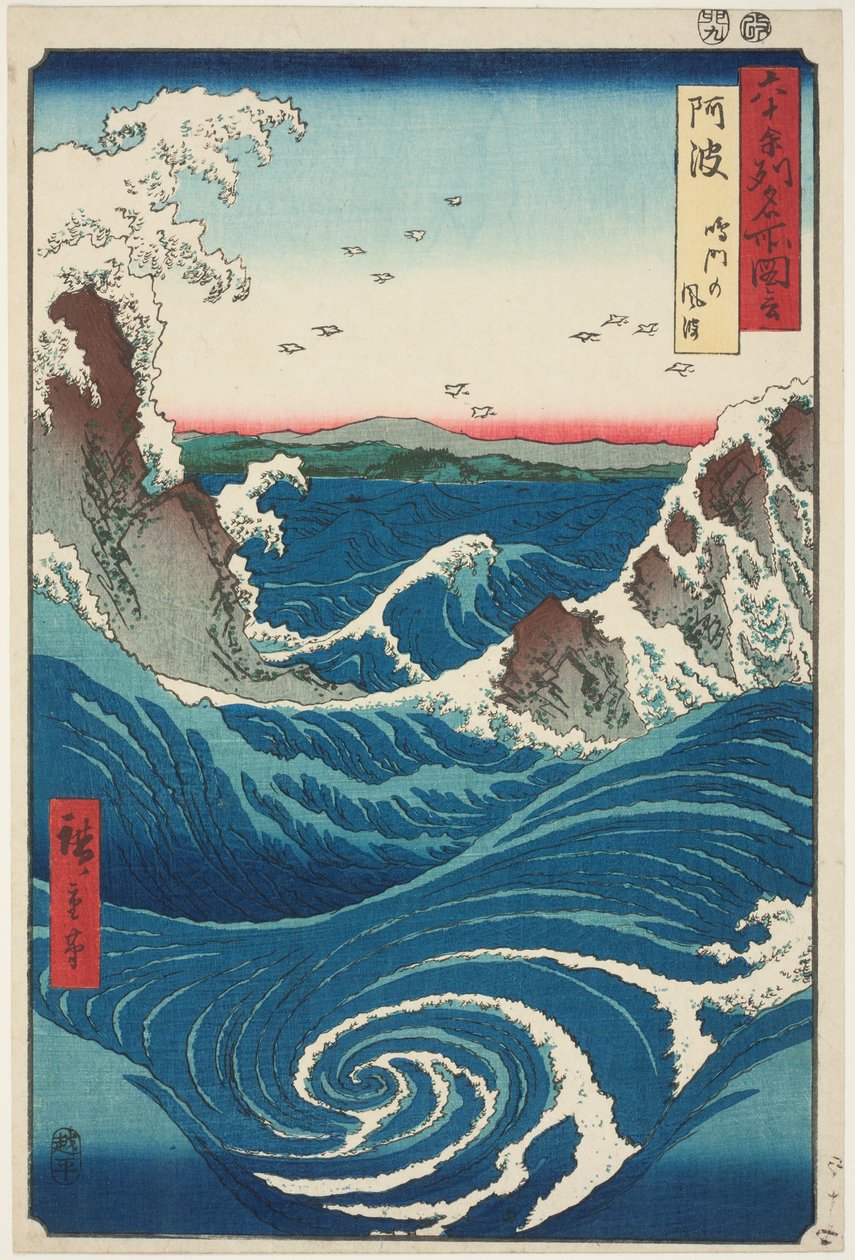 Awa-provinsen: Naruto Whirlpools (Awa, Naruto no fūha), fra serien Famous Places in the Sixty-Odd Provinces (Rokujūyoshmeisho zue) af Utagawa Hiroshige