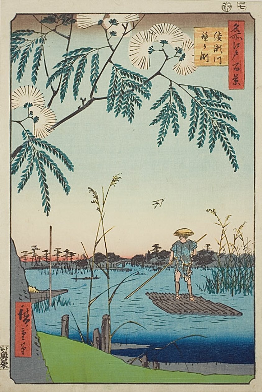 Ayase River og Kanegafuchi (Ayasegawa Kanegafuchi), nr. 63 fra serien "One Hundred Famous Views of Edo (Meisho Edo hyakkei)" af Utagawa Hiroshige