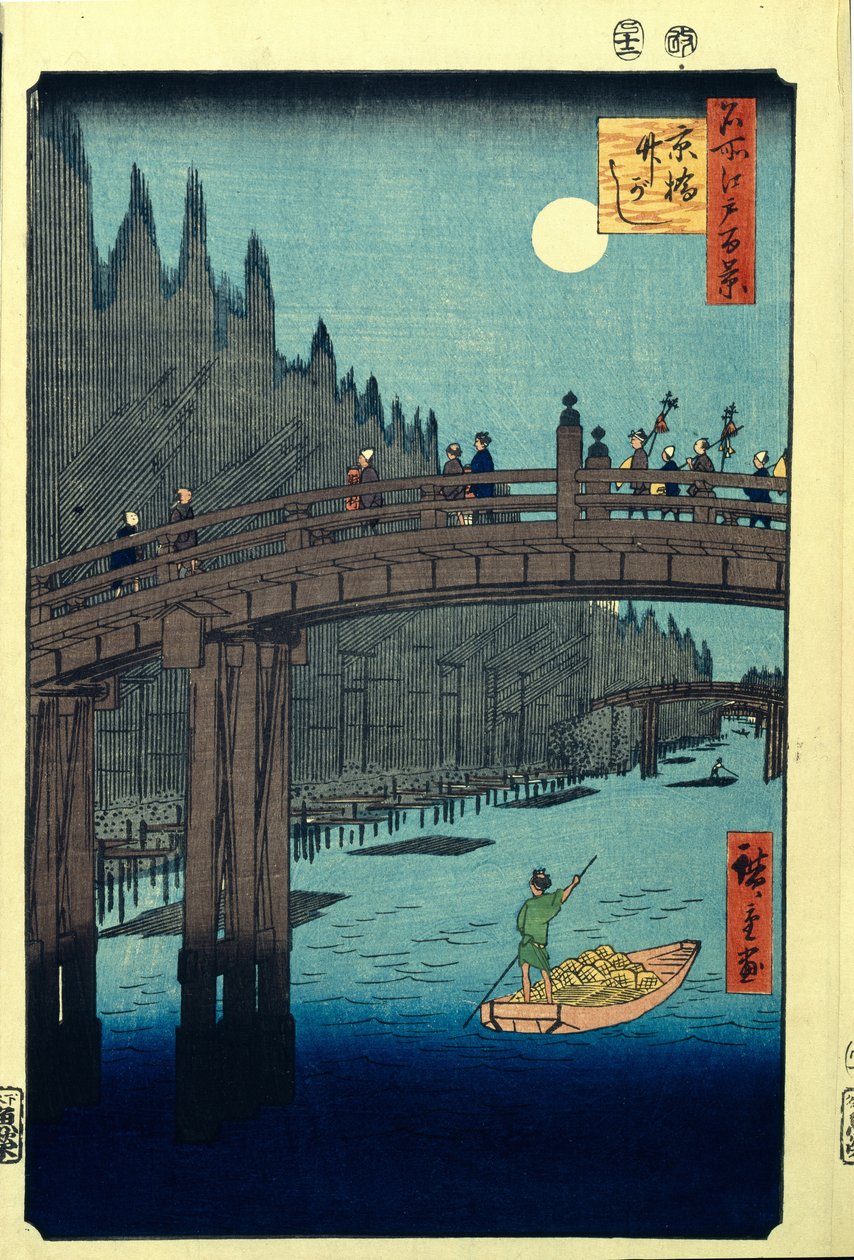 Bamboo Quay ved Kyobashi Bridge. Et hundrede berømte udsigter over Edo, ca. 1858 af Utagawa Hiroshige