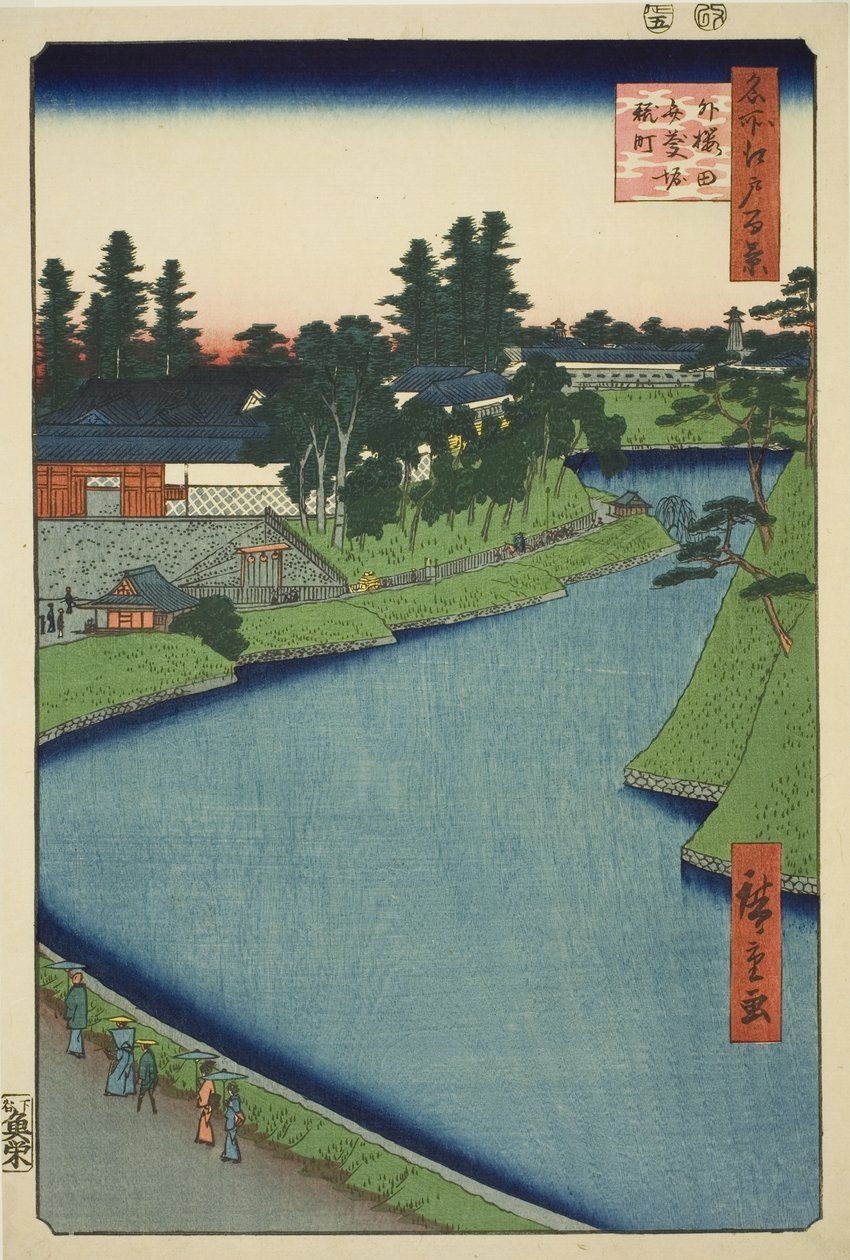 Benkei More fra Soto-Sakurada og Koji-cho (Udenfor Sakurada Benkei-bori Koji-cho), fra seriens ``Ridge dre d Fa net s Views of Edo (One Hundred Famous Views of Edo)