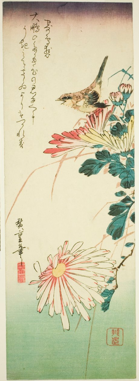 Fugl og krysantemum af Utagawa Hiroshige