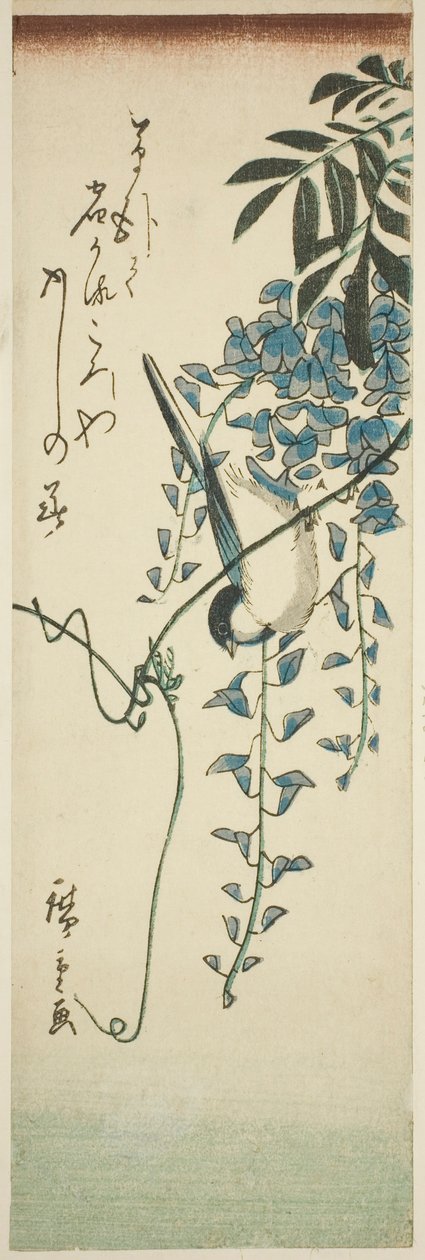 Fugl og blåregn af Utagawa Hiroshige
