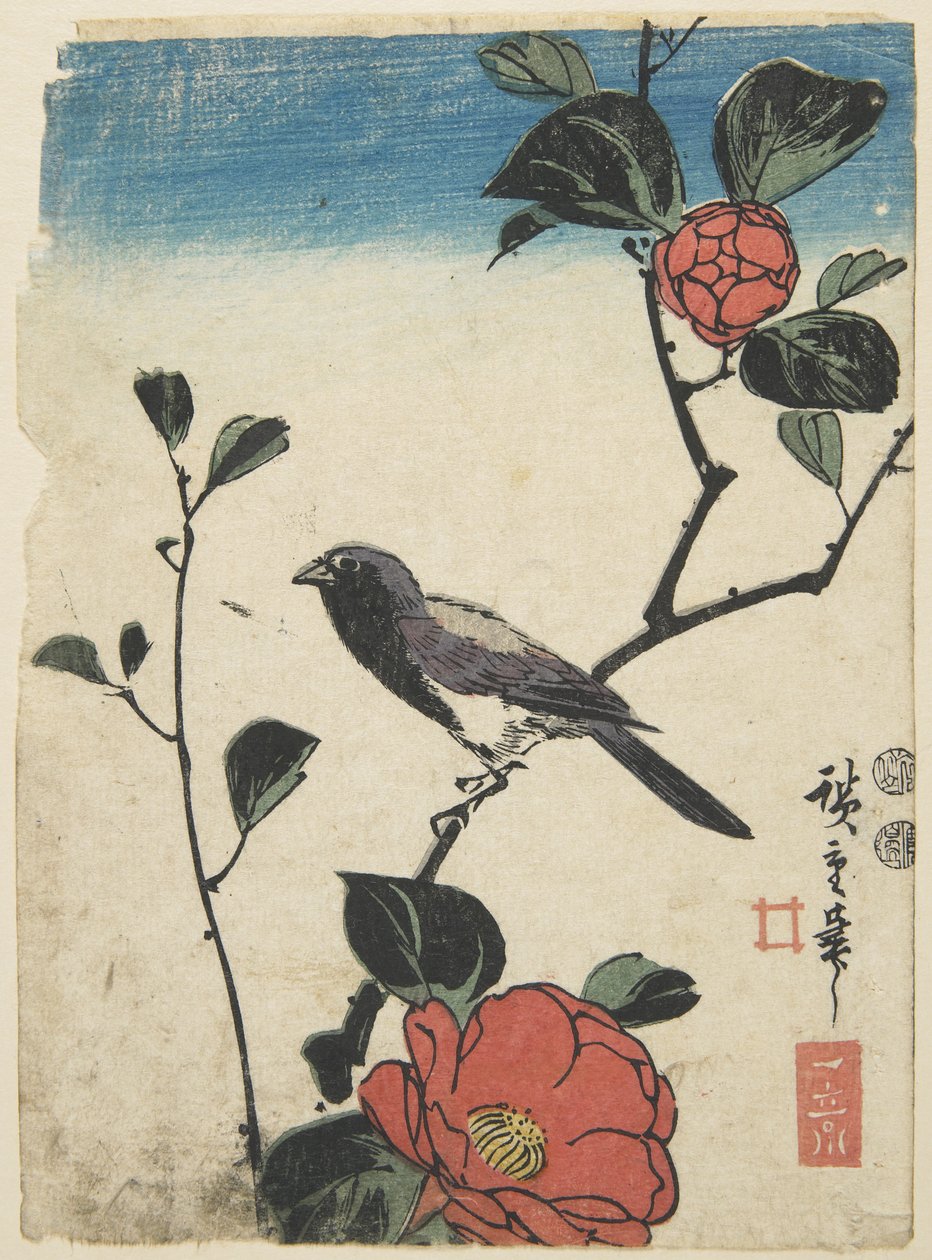 Fugl på kirsebærgren, 1847-1852 af Utagawa Hiroshige