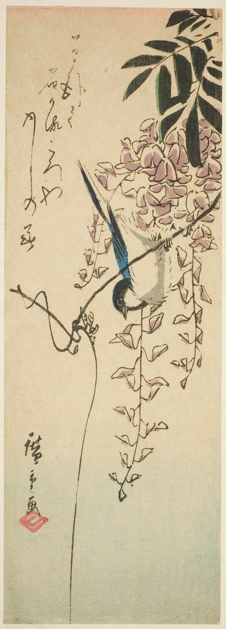 Fugl på blåregn af Utagawa Hiroshige