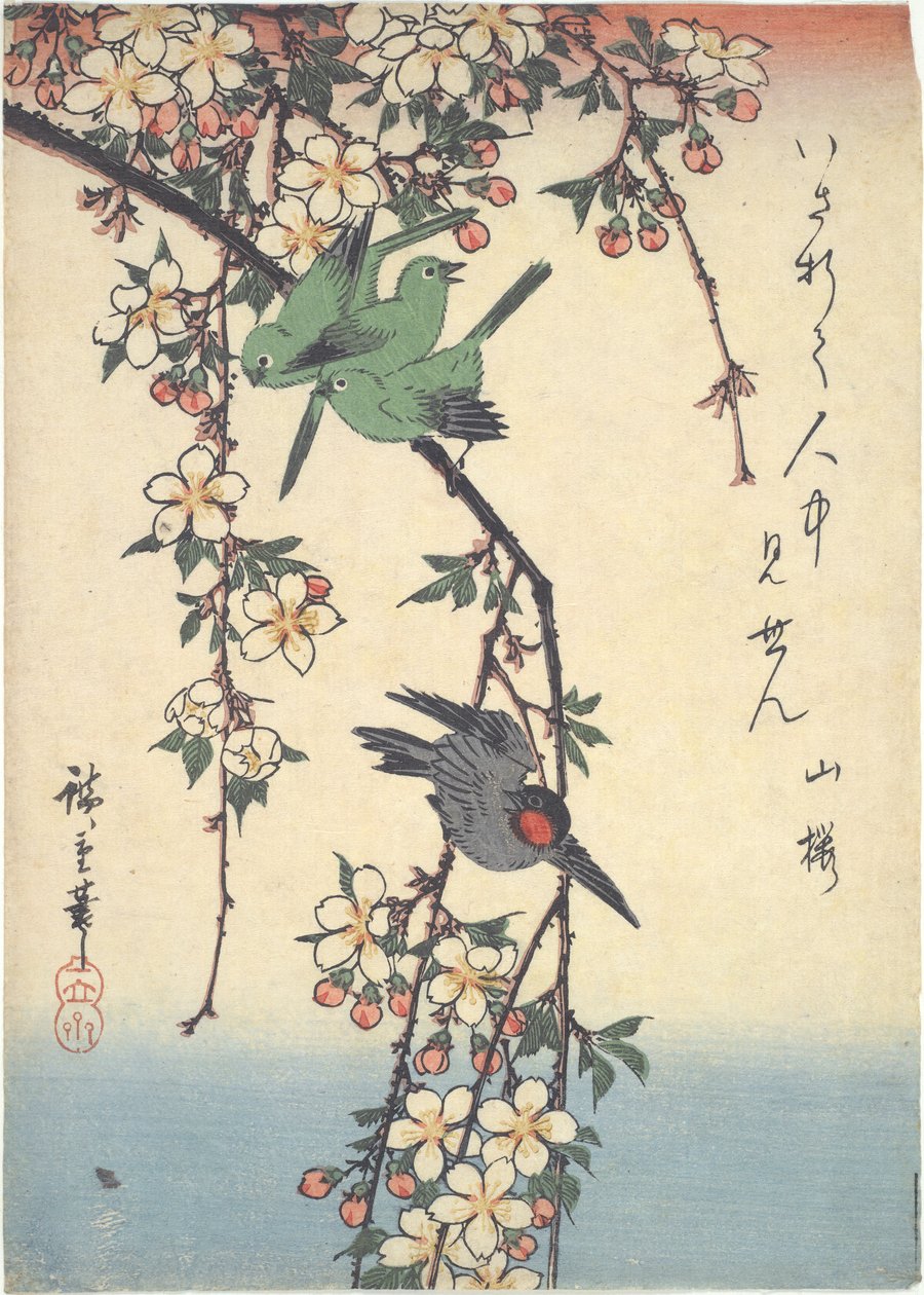 Fugle på en kirsebærgren af Utagawa Hiroshige