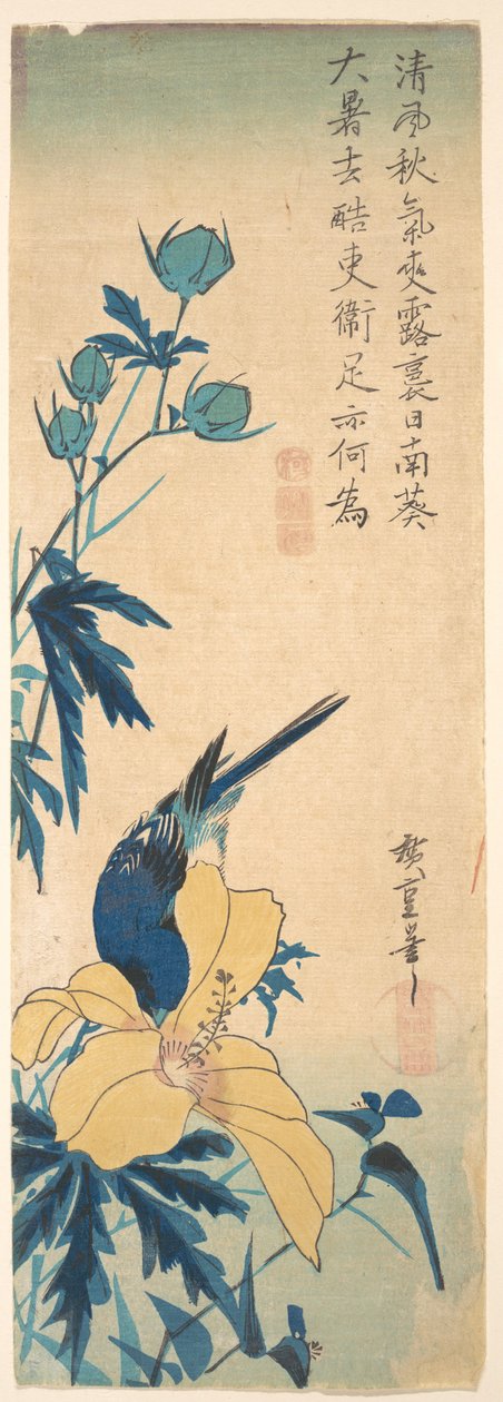 Blå fugl af Utagawa Hiroshige