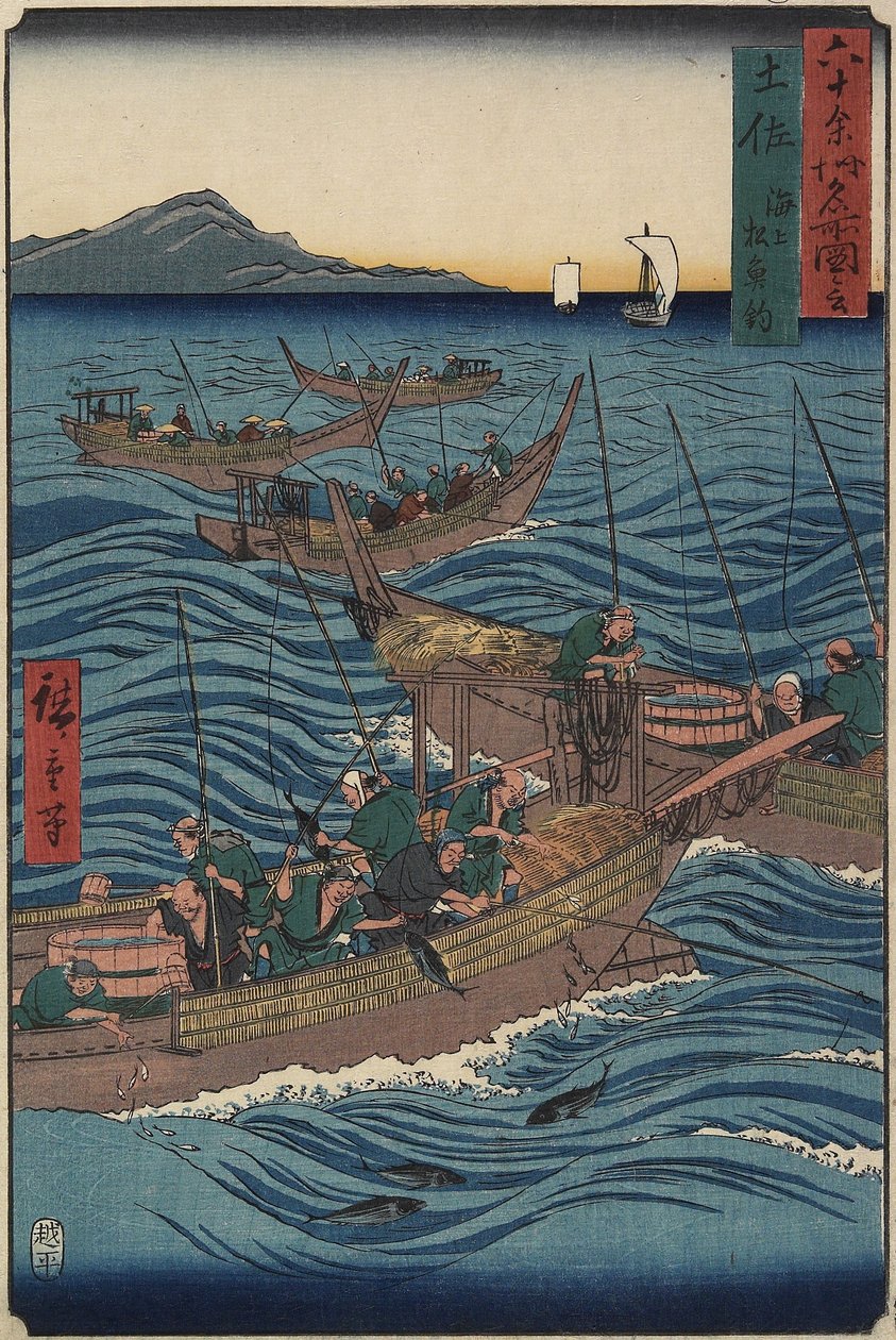 Bonito Fishing on the Ocean, Tosa-provinsen, september 1855 af Utagawa Hiroshige