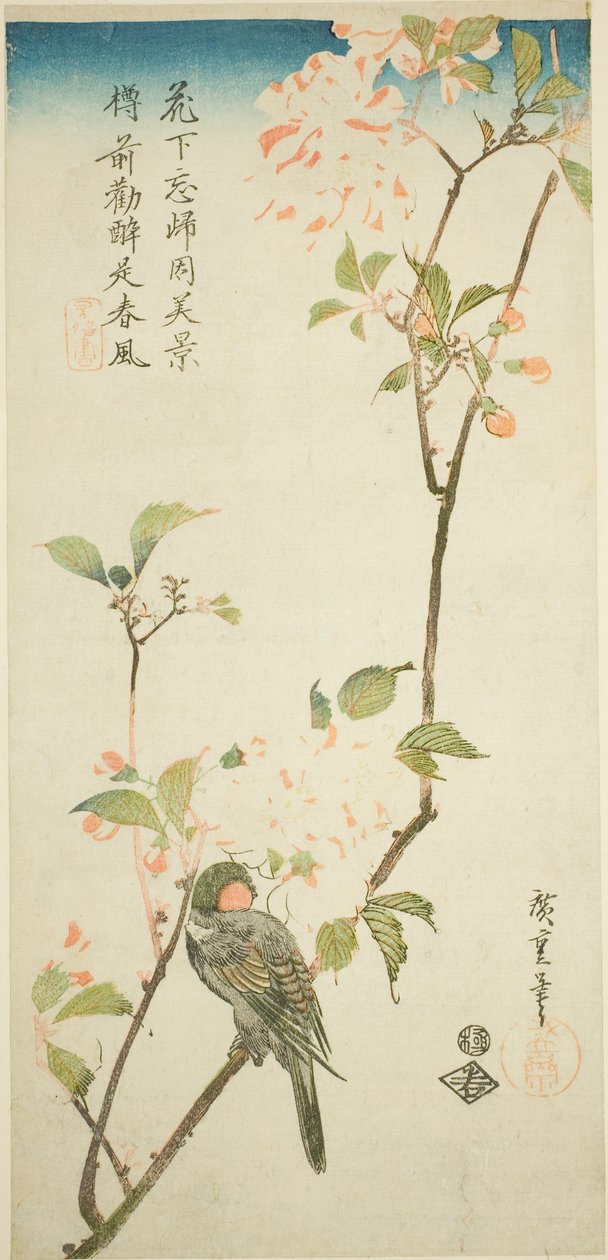 Bullfinch på aroniagren af Utagawa Hiroshige