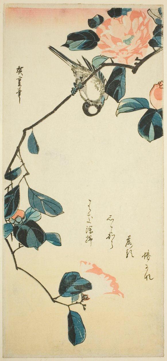 Bullfinch på kameliagren af Utagawa Hiroshige