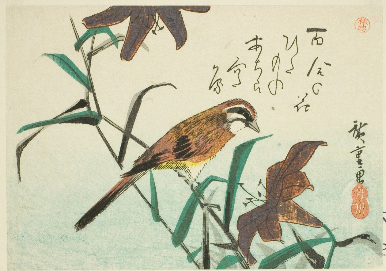 Bunting og liljer af Utagawa Hiroshige