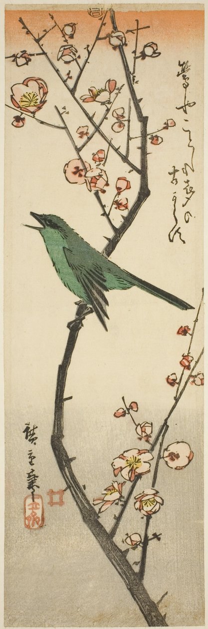 Busksanger og blomme af Utagawa Hiroshige