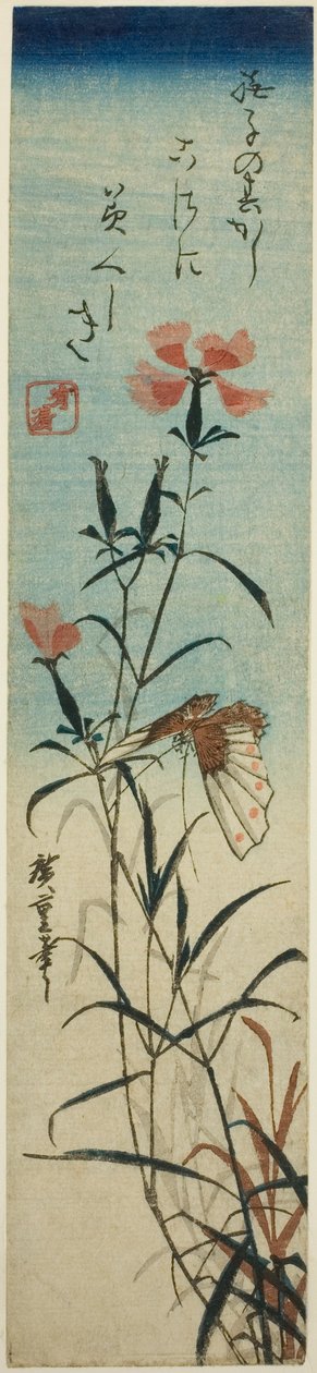 Sommerfugl og pink af Utagawa Hiroshige