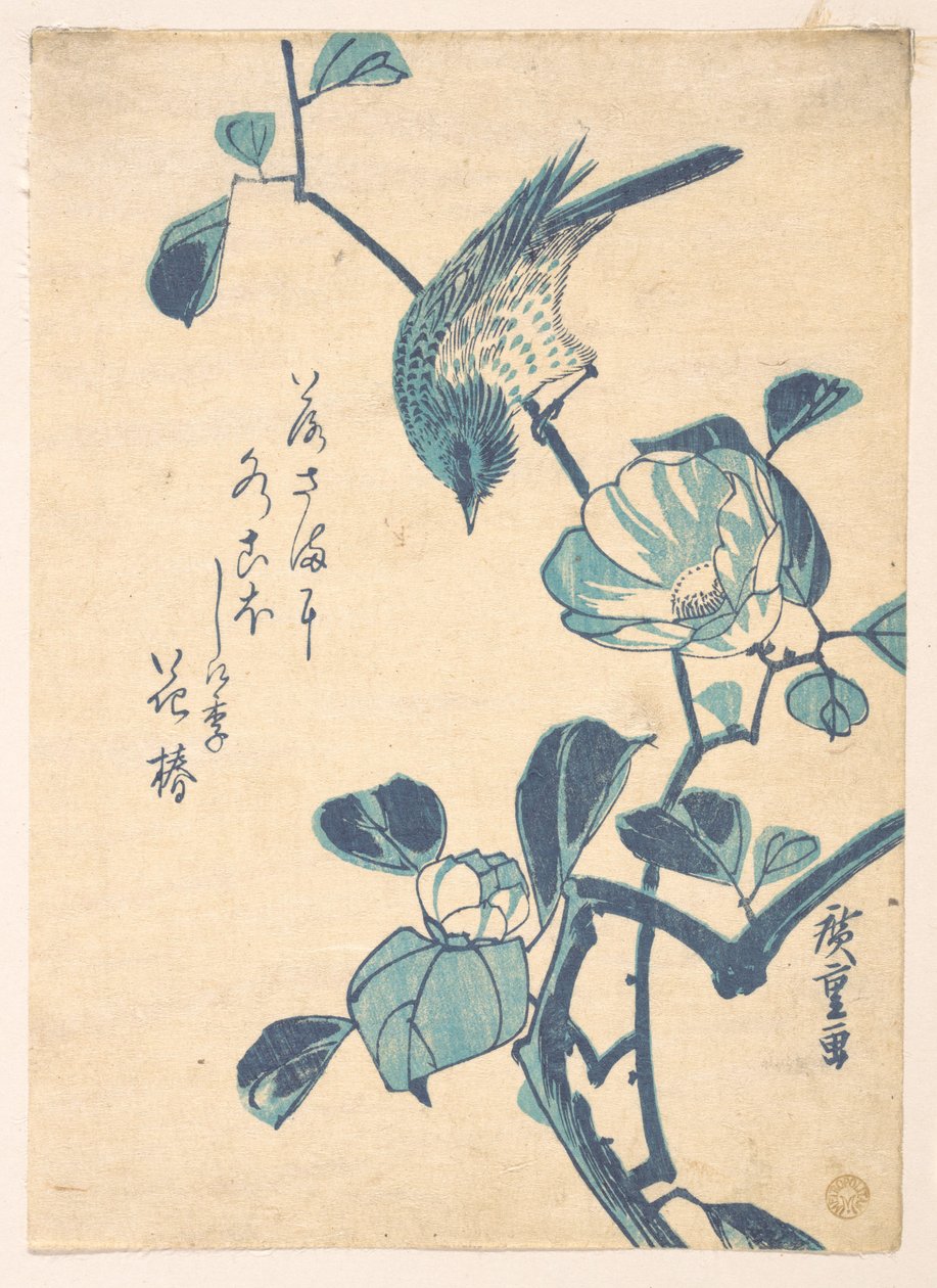 Kamelia og fugl af Utagawa Hiroshige