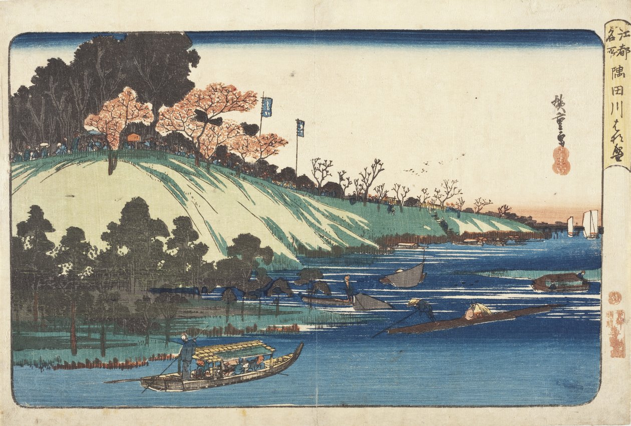 Kirsebærblomster i fuldt flor langs Sumida-floden af Utagawa Hiroshige