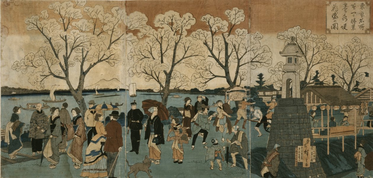 Chery b ぉ sso MS medlem Fuld b ぉ m Aong g Sumida River. Illustration af Makimizu indpakningsblomstring af Utagawa Hiroshige