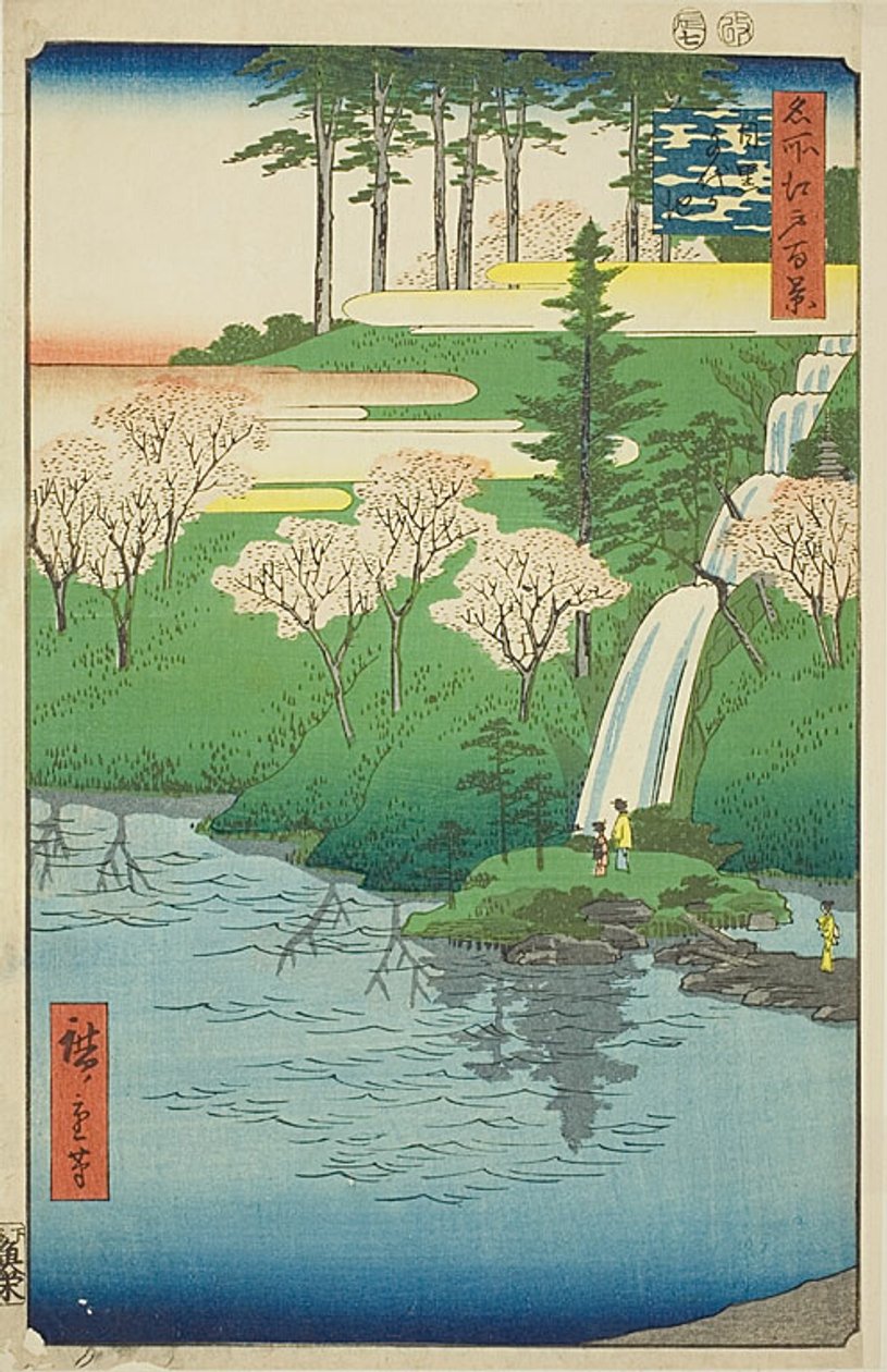 Chiyogaike Pond, Meguro (Meguro Chiyogaike), nr. 23 fra serien "One Hundred Famous Views of Edo (Meisho Edo hyakkei)" af Utagawa Hiroshige