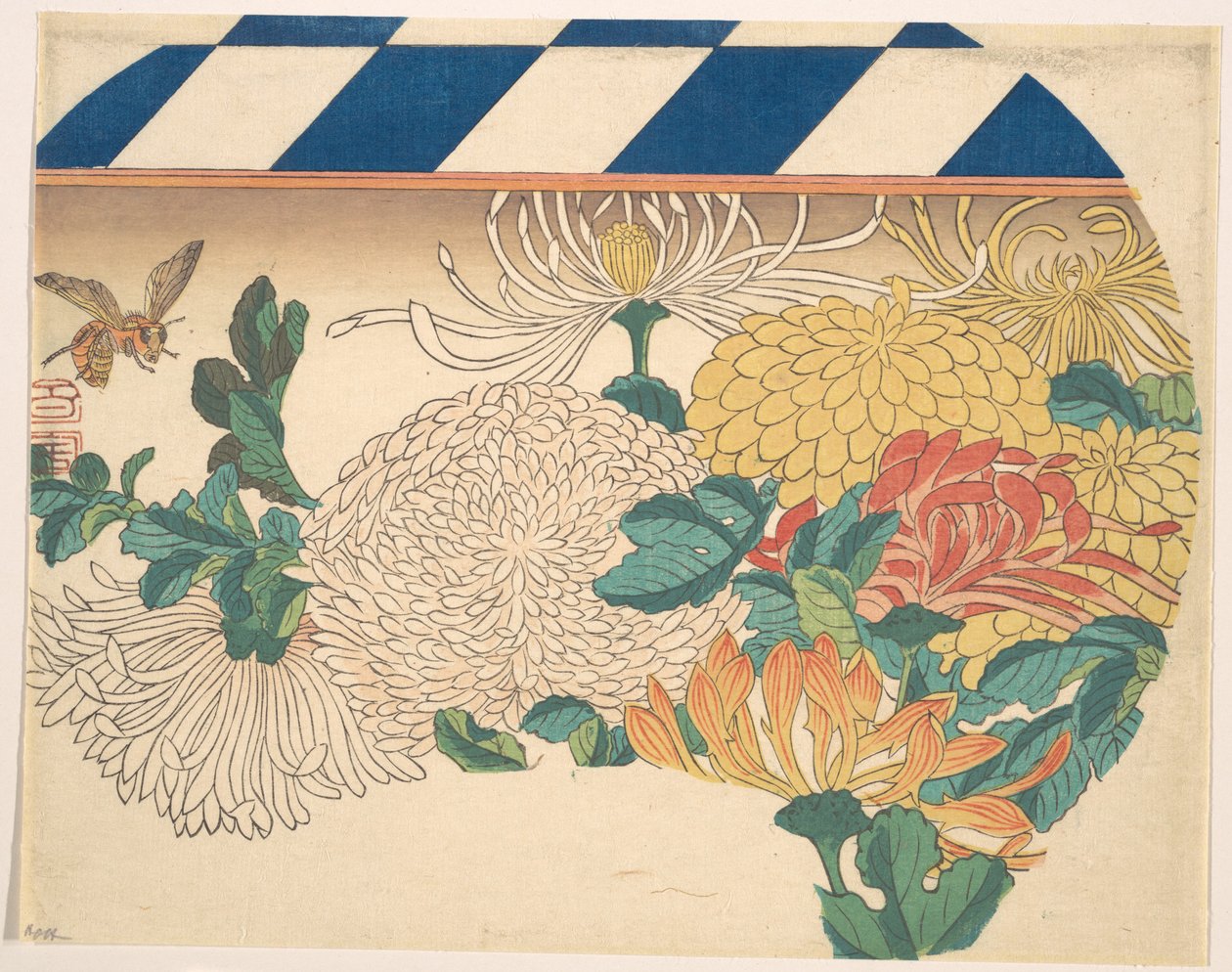 Krysantemum i vifteformet arrangement af Utagawa Hiroshige