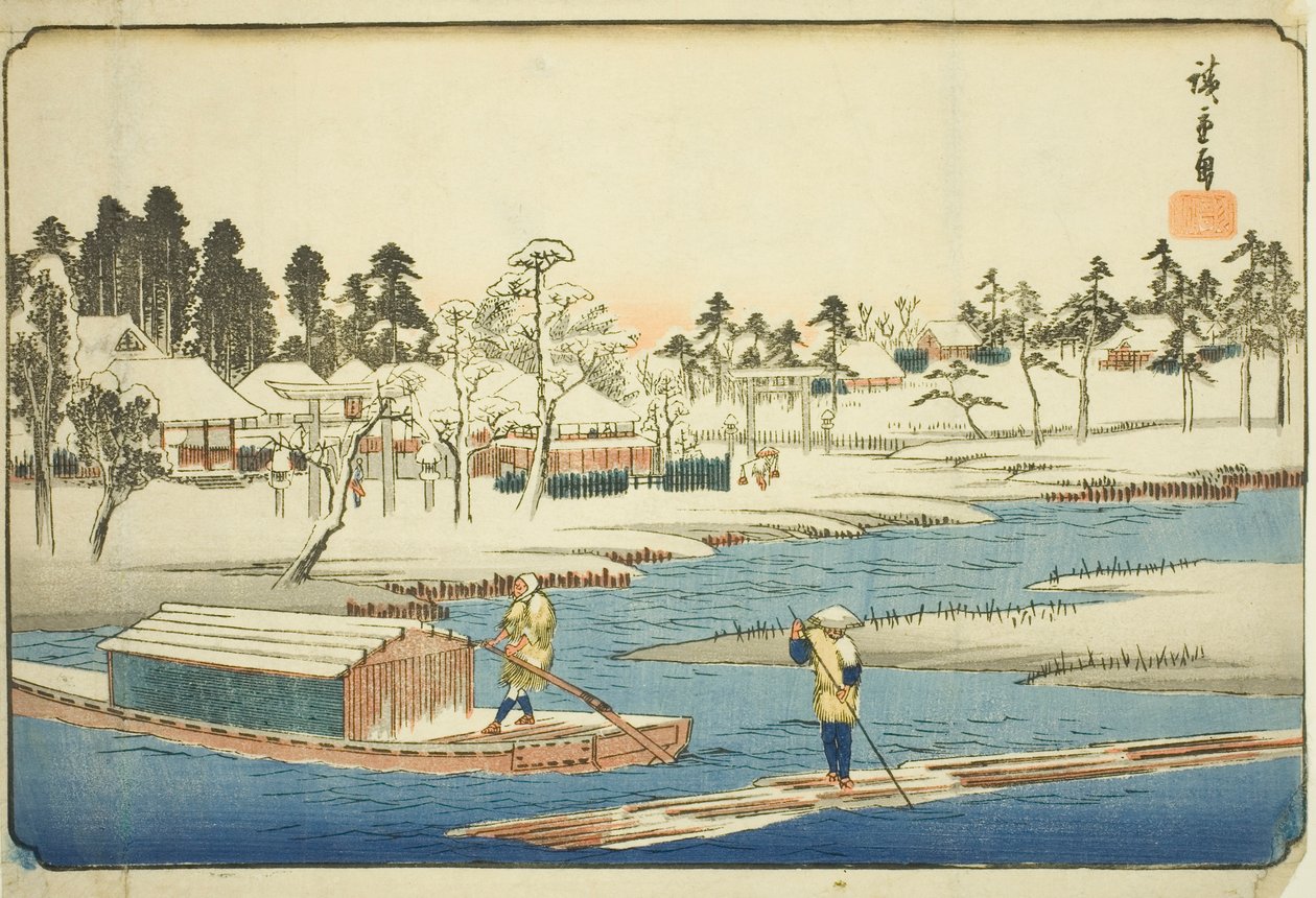 Klart vejr efter sne ved Massaki (Massaki yukibare no zu), fra serien "Famous Places in the Eastern Capital (Toto meisho)" af Utagawa Hiroshige