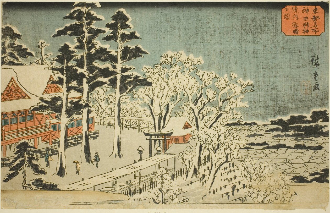 Klart vejr efter snefald i området ved Kanda Myojin-helligdommen (Kanda Myojin keidai yukibare no zu), fra serien "Famous Places in the Eastern Capital (Toto meisho)" af Utagawa Hiroshige
