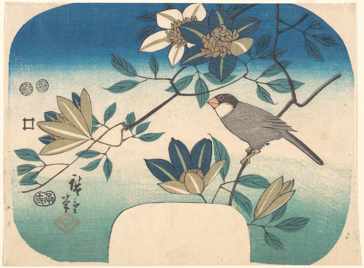 Klematis og fugl af Utagawa Hiroshige