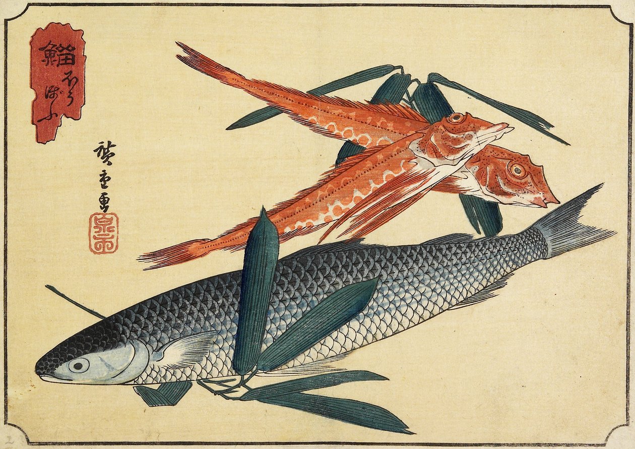 Torsk og Gurnard, begyndelsen af det 19. århundrede af Utagawa Hiroshige