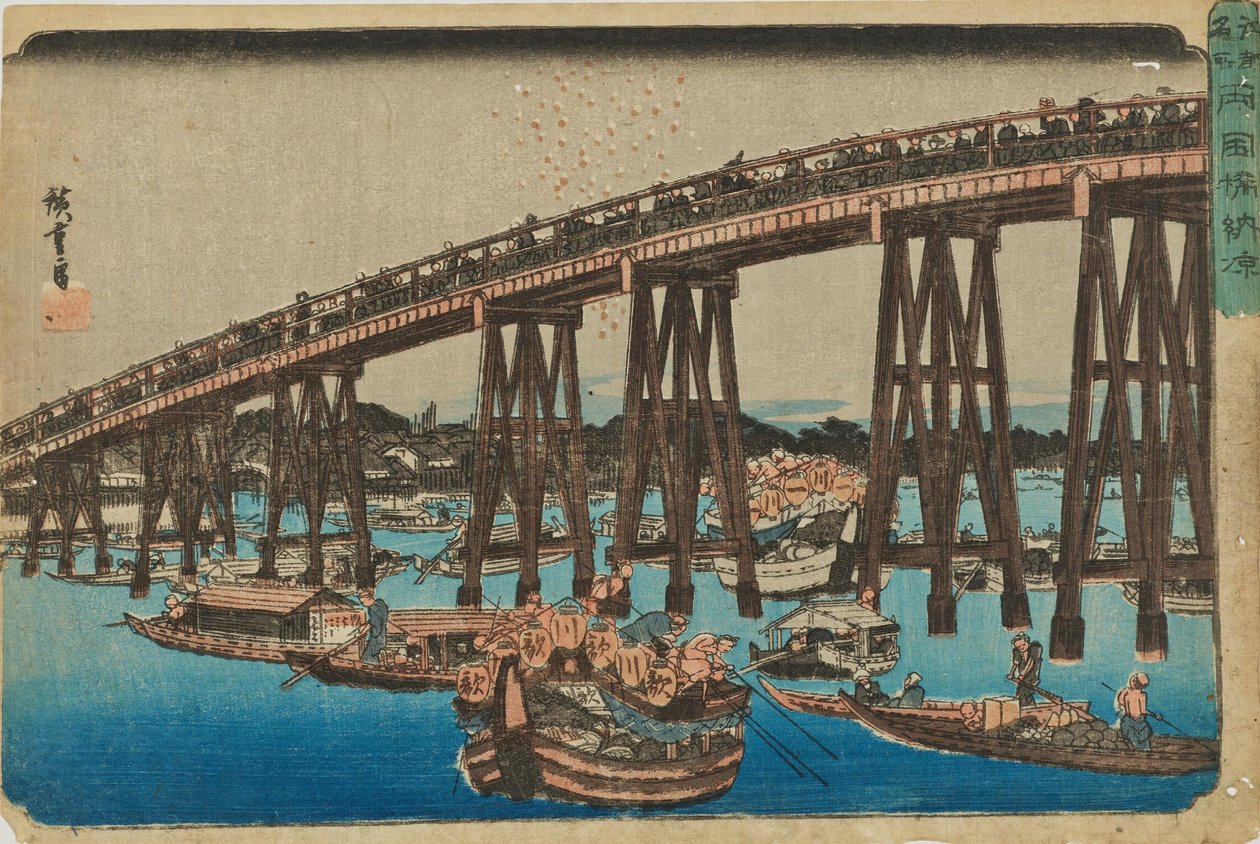 „Afkøling ved Ryōgoku“ fra serien „Berømte steder i Edo“ af Utagawa Hiroshige