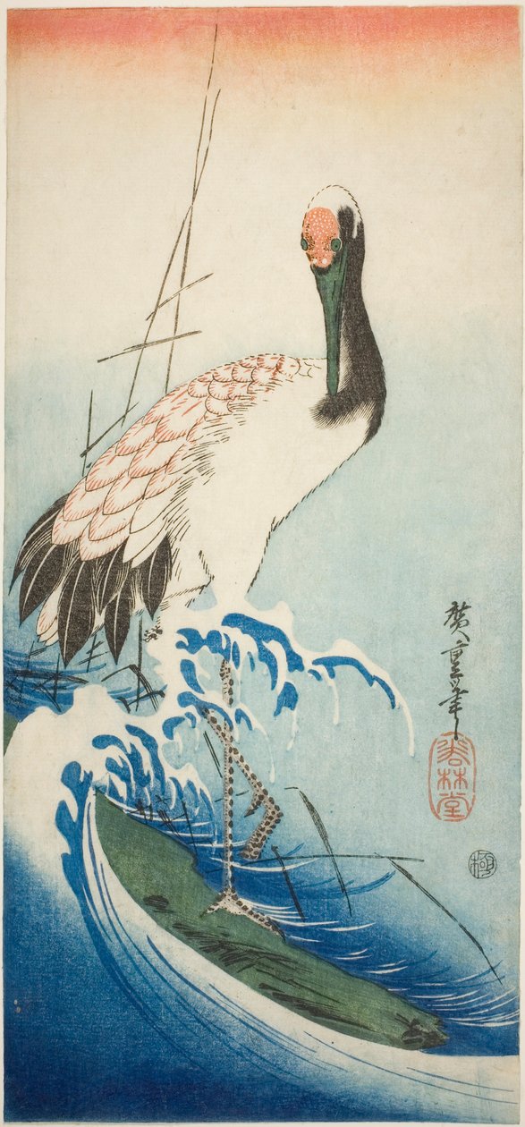 Kran og bølger af Utagawa Hiroshige