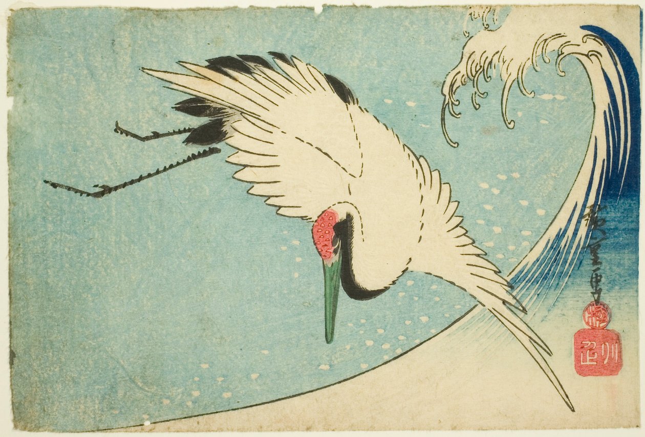 Kran flyver over bølgen af Utagawa Hiroshige