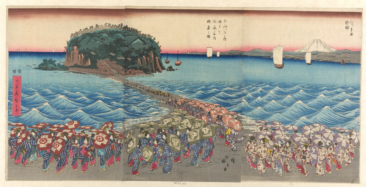 Crowd Viz Ching Benzaiten Shline på Enoshima Kazusa Sagami P Lovinse af Utagawa Hiroshige