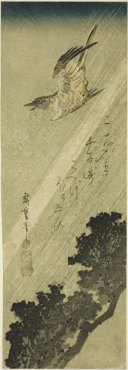Gøg flyver i regn af Utagawa Hiroshige