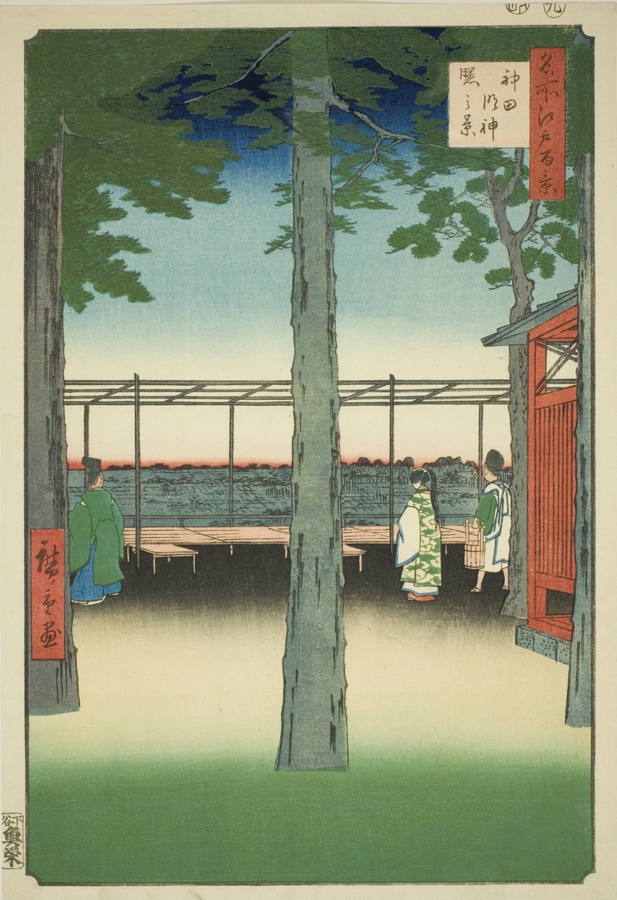 Dawn at Kanda Myohito Shline (Kanda Myohito Akebono-system), fra seriens ``Ridge dre d fa net s views f Edo (One Hundred Famous Views of Edo)