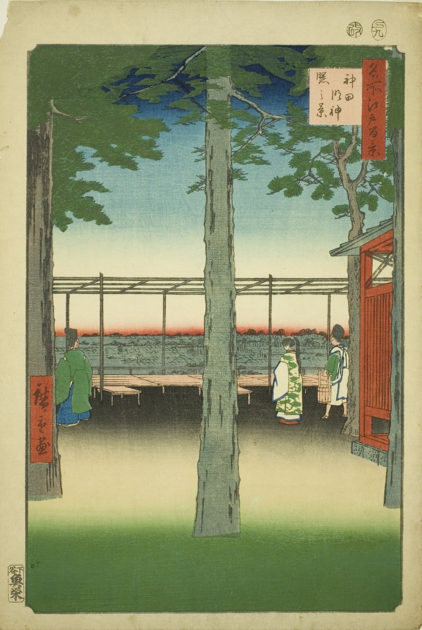 Dawn at Kanda Myohito Shline (Kanda Myohito Akebono-system), fra seriens ``Ridge dre d fa net s views of Edo (One Hundred Famous Views of Edo)