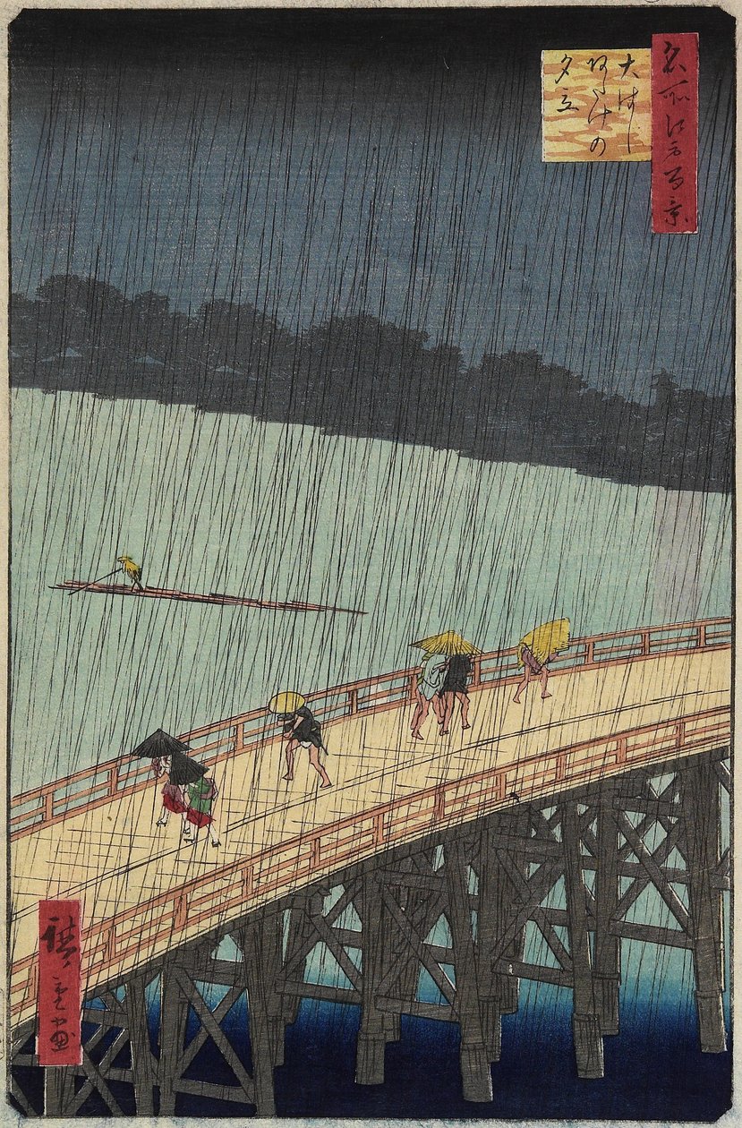 Fjernsyn over Atake i aftenbruser over O_hashi-broen, juli 1857 af Utagawa Hiroshige
