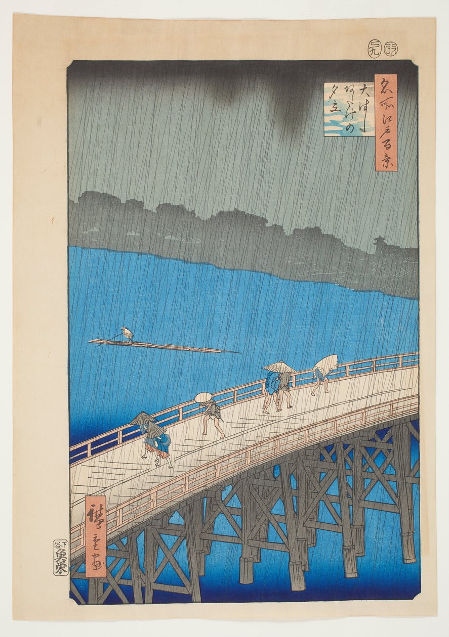 Regnskyl ved Ohashi Bridge, Atake, fra serien "One Hundred Famous Views of Edo" af Utagawa Hiroshige