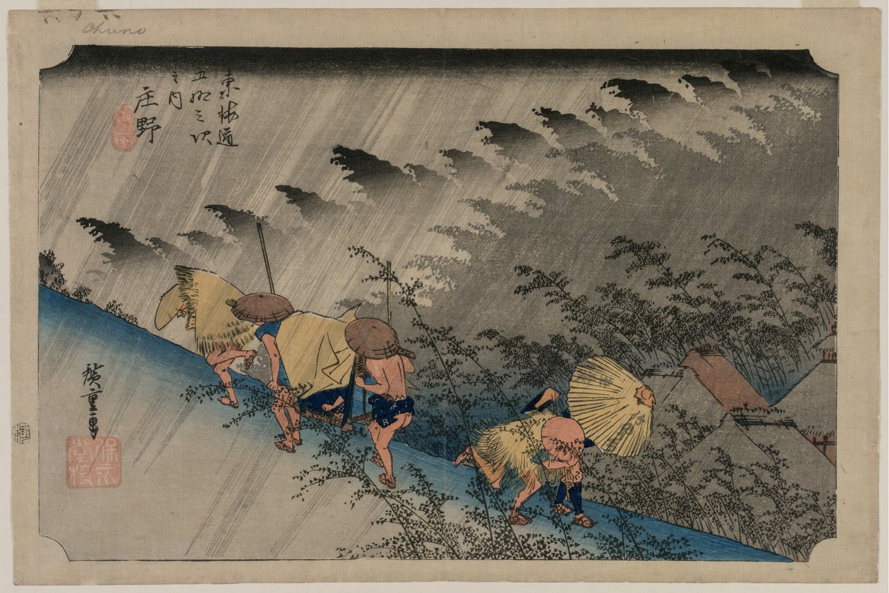 Driving Rain at Shono (Station 46) fra serien Fifty-Three Stations of the Tokaido af Utagawa Hiroshige
