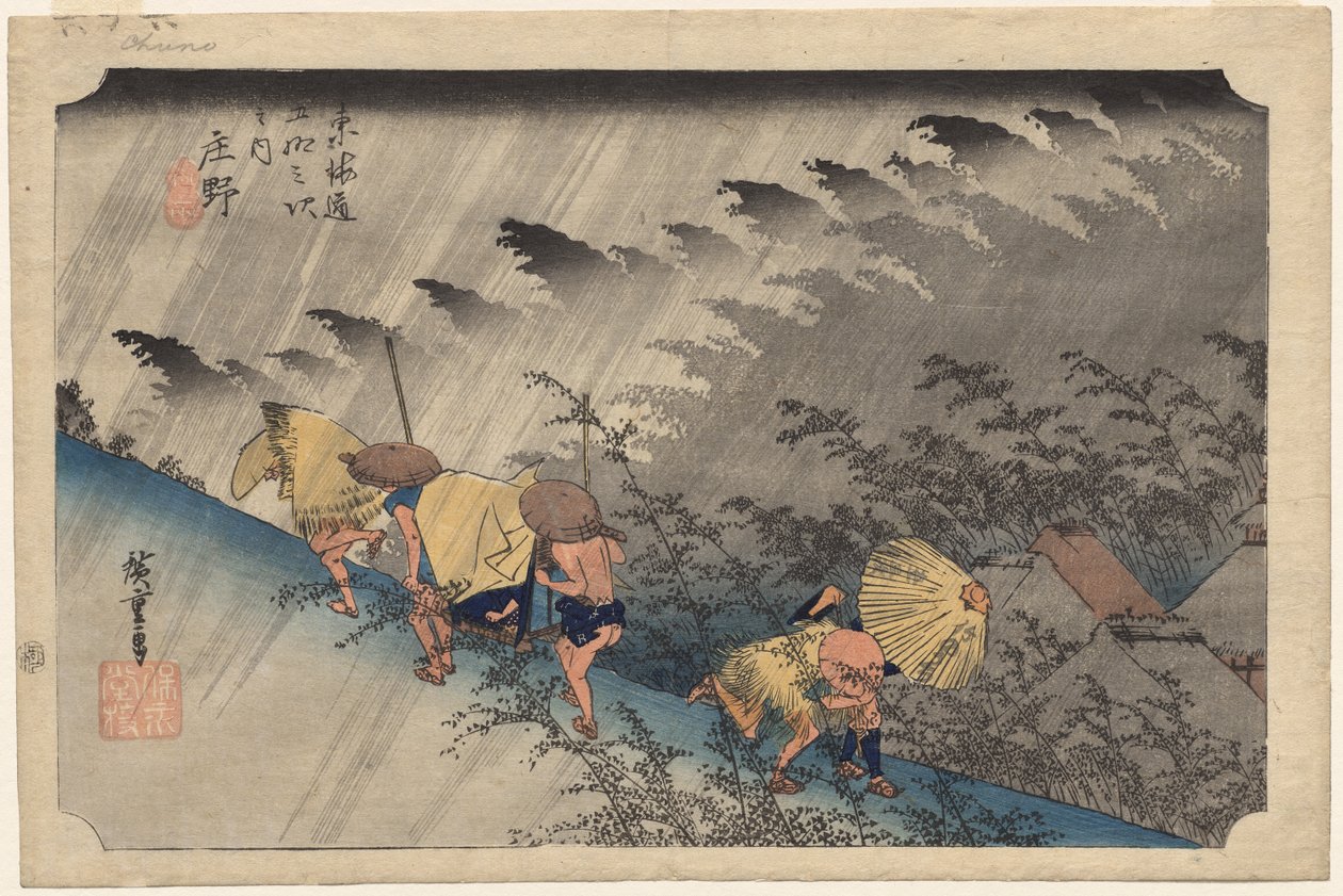 Driving Rain at Shono (Station 46) fra serien Fifty-Three Stations of the Tokaido af Utagawa Hiroshige